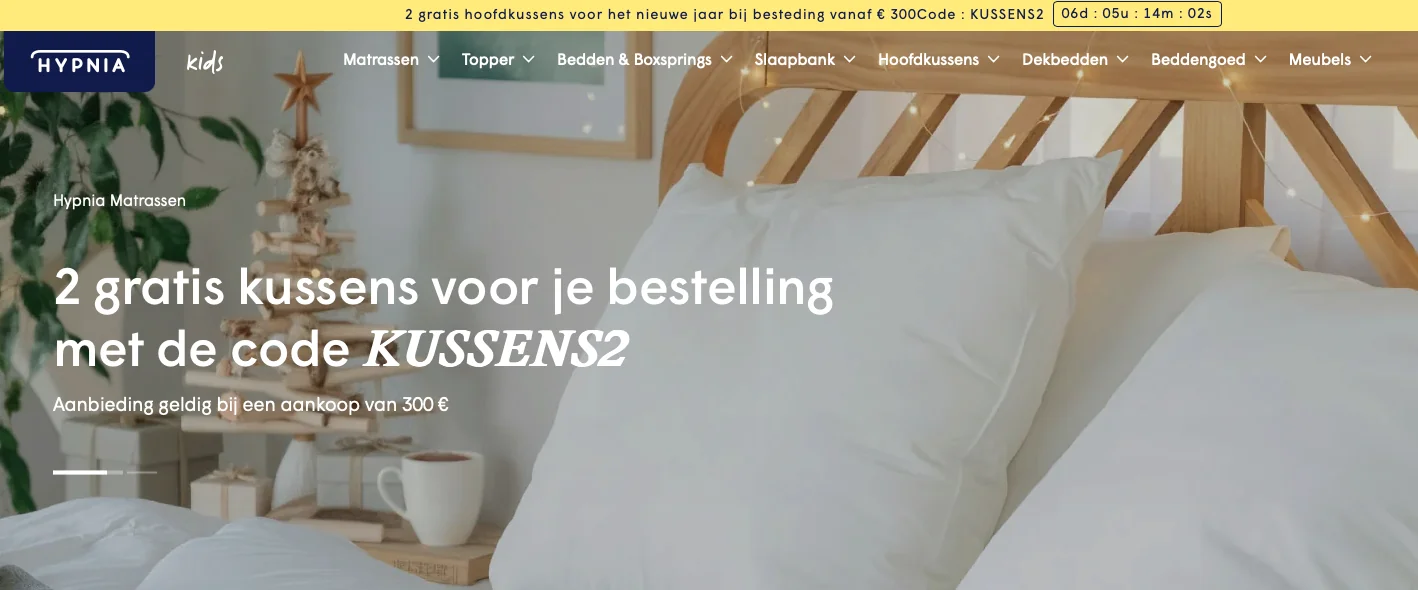 Bewijs van coupon - Hypnia - Hypnia [[gratis kussens]] bij besteding vanaf €300 2 stuks - verlopen